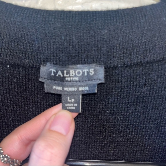 Talbots 100% Pure Merino Wool Black Button Up Cardigan Size Large - Picture 5 of 6